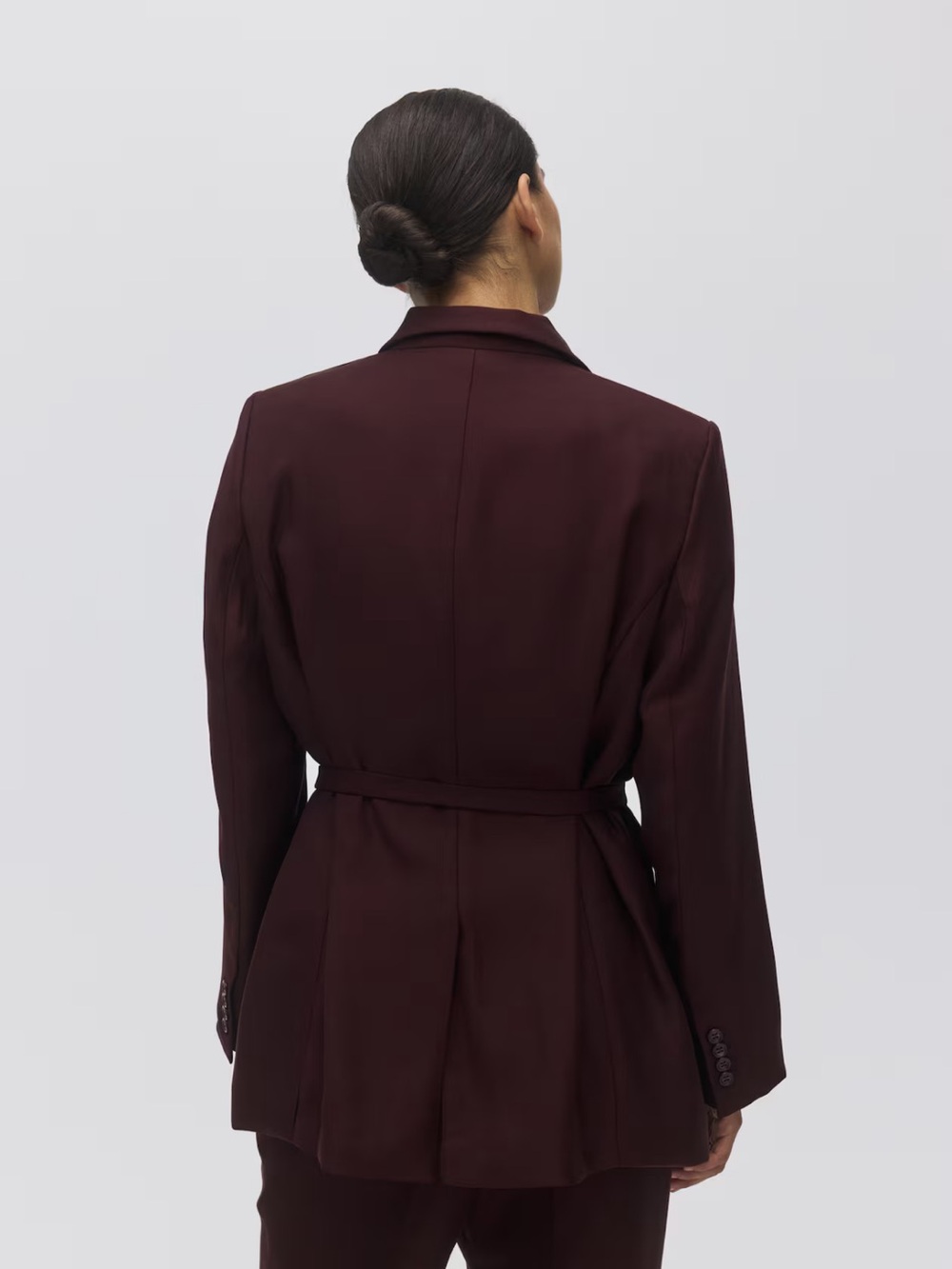 Women's burgundy Suit Wrap Blazer & Wide-Leg Pants Set - Picture 2 of 5